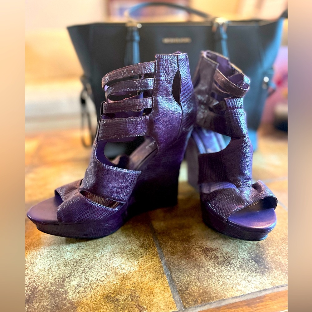 Purple wedge sandals